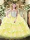 Exquisite Beading and Ruffled Layers 15th Birthday Dress Yellow Green and Light Yellow Zipper Sleeveless Floor Length Exquisite Beading and Ruffled Layers 15th Birthday Dress Yellow Green and Light Yellow Zipper Sleeveless Floor Length
