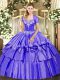 Purple Sleeveless Floor Length Beading and Ruffled Layers Lace Up Quinceanera Gown  Purple Sleeveless Floor Length Beading and Ruffled Layers Lace Up Quinceanera Gown
