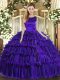 Unique Purple Organza Lace Up Scoop Sleeveless Floor Length Quinceanera Dresses Ruffled Layers