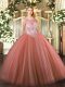 Custom Design Floor Length Red Sweet 16 Quinceanera Dress Tulle Sleeveless Beading