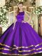 Floor Length Purple Quince Ball Gowns Tulle Sleeveless Ruffled Layers