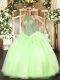 Fabulous Tulle Halter Top Sleeveless Lace Up Beading Quinceanera Gown in Yellow Green