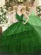 Floor Length Dark Green Sweet 16 Dress Organza and Taffeta Sleeveless Beading and Embroidery and Ruffled Layers