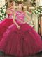 Elegant Scoop Sleeveless Organza Ball Gown Prom Dress Beading and Ruffles Lace Up