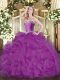 Smart Beading and Ruffles 15 Quinceanera Dress Fuchsia Lace Up Sleeveless Floor Length