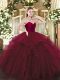 Fashion Wine Red Sleeveless Tulle Lace Up Quinceanera Gowns for Military Ball and Sweet 16 and Quinceanera