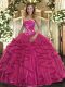 High Quality Ball Gowns Quince Ball Gowns Hot Pink Strapless Tulle Sleeveless Floor Length Zipper