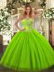 Affordable Ball Gowns Beading 15th Birthday Dress Lace Up Tulle and Sequined Sleeveless Floor Length