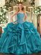 Floor Length Ball Gowns Sleeveless Teal 15th Birthday Dress Lace Up