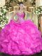 Simple Ball Gowns Ball Gown Prom Dress Fuchsia Sweetheart Organza Sleeveless Floor Length Lace Up