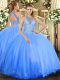 Decent Beading 15 Quinceanera Dress Blue Lace Up Sleeveless Floor Length