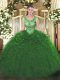 Beautiful Green Organza Lace Up Scoop Sleeveless Floor Length Quinceanera Gown Beading and Ruffles