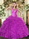 Floor Length Fuchsia Sweet 16 Quinceanera Dress Sweetheart Sleeveless Lace Up