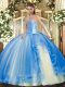 Lovely Baby Blue Sweetheart Neckline Beading and Ruffles Quinceanera Gown Sleeveless Lace Up