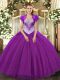 Eggplant Purple Ball Gowns Tulle Sweetheart Sleeveless Beading and Sequins Floor Length Lace Up Quinceanera Gown