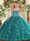 Eye-catching Teal Sleeveless Floor Length Beading and Ruffles Lace Up Ball Gown Prom Dress