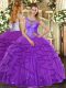 Purple Quinceanera Gowns Sweet 16 and Quinceanera with Beading and Ruffles Scoop Sleeveless Lace Up