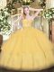 Dazzling Gold Sweetheart Zipper Beading and Lace and Ruffled Layers Quince Ball Gowns Sleeveless
