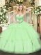 Custom Design Yellow Green Tulle Lace Up Sweetheart Sleeveless Floor Length Ball Gown Prom Dress Beading and Ruffled Layers