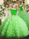 Short Sleeves Floor Length Appliques and Ruffled Layers Zipper Quince Ball Gowns with