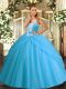 Cute Aqua Blue Sleeveless Beading and Pick Ups Floor Length Quinceanera Gown