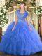 Baby Blue Sleeveless Tulle Clasp Handle Quinceanera Dress for Military Ball and Sweet 16 and Quinceanera