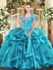 Floor Length Aqua Blue Sweet 16 Dress Sweetheart Sleeveless Lace Up