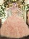 Enchanting Organza Sleeveless Floor Length Quinceanera Dresses and Appliques and Ruffles and Pick Ups