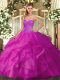 Colorful Ball Gowns 15th Birthday Dress Fuchsia Sweetheart Tulle Sleeveless Floor Length Lace Up