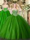 Green Quince Ball Gowns Military Ball and Sweet 16 and Quinceanera with Beading Sweetheart Sleeveless Lace Up