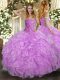 Unique Lilac Lace Up Quinceanera Gowns Beading and Ruffles Sleeveless Floor Length