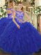 Charming Sleeveless Organza Floor Length Lace Up Sweet 16 Quinceanera Dress in Royal Blue with Beading and Ruffles