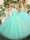 Apple Green Ball Gowns Sweetheart Sleeveless Tulle Floor Length Zipper Beading and Lace Sweet 16 Quinceanera Dress