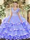Lavender Sleeveless Beading and Ruffled Layers Floor Length 15 Quinceanera Dress