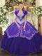 Purple Ball Gown Prom Dress Military Ball and Sweet 16 and Quinceanera with Beading and Embroidery Sweetheart Sleeveless Lace Up