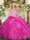 Fashionable Ball Gowns Quince Ball Gowns Fuchsia Straps Tulle Sleeveless Floor Length Lace Up Fashionable Ball Gowns Quince Ball Gowns Fuchsia Straps Tulle Sleeveless Floor Length Lace Up
