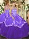 Satin and Tulle Halter Top Sleeveless Lace Up Beading and Embroidery Quinceanera Gown in Purple