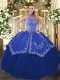 Extravagant Halter Top Sleeveless Lace Up Quinceanera Dresses Blue Tulle