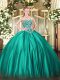 Custom Designed Turquoise Sweetheart Neckline Beading Quince Ball Gowns Sleeveless Lace Up