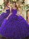 Delicate Purple Ball Gowns Ruffles Quinceanera Dresses Lace Up Organza Sleeveless Floor Length