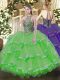 Eye-catching Organza Lace Up Halter Top Sleeveless Floor Length Quinceanera Dresses Beading and Ruffles