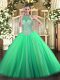 Sleeveless Tulle Floor Length Lace Up Quinceanera Dresses in Green with Beading