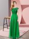 Dark Green Sleeveless Lace Floor Length Prom Dresses
