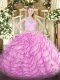 Two Pieces Sleeveless Rose Pink Sweet 16 Quinceanera Dress Brush Train Zipper