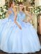 Designer Light Blue Sleeveless Organza Lace Up 15 Quinceanera Dress for Military Ball and Sweet 16 and Quinceanera