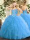 Inexpensive Ball Gowns Quinceanera Dresses Aqua Blue Sweetheart Tulle Sleeveless Floor Length Lace Up