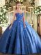 On Sale Ball Gowns 15th Birthday Dress Blue Sweetheart Tulle Sleeveless Floor Length Lace Up