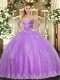 Spectacular Tulle Sweetheart Sleeveless Lace Up Beading and Appliques Quinceanera Gowns in Lavender