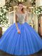 Fashion Baby Blue Quinceanera Gown Sweet 16 and Quinceanera with Beading Off The Shoulder Sleeveless Lace Up