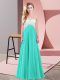 Sexy One Shoulder Sleeveless Dress for Prom Floor Length Beading Turquoise Chiffon